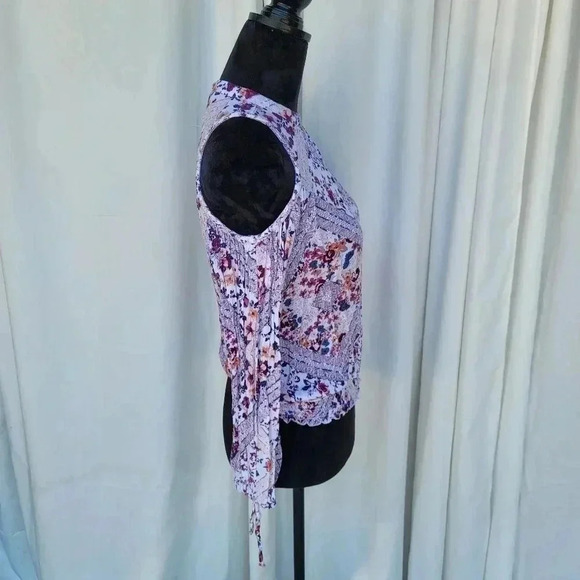 American Rag Cie Women's S Purple Floral Cold Shoulder Blouse Top Long Sleeve - Picture 9 of 9